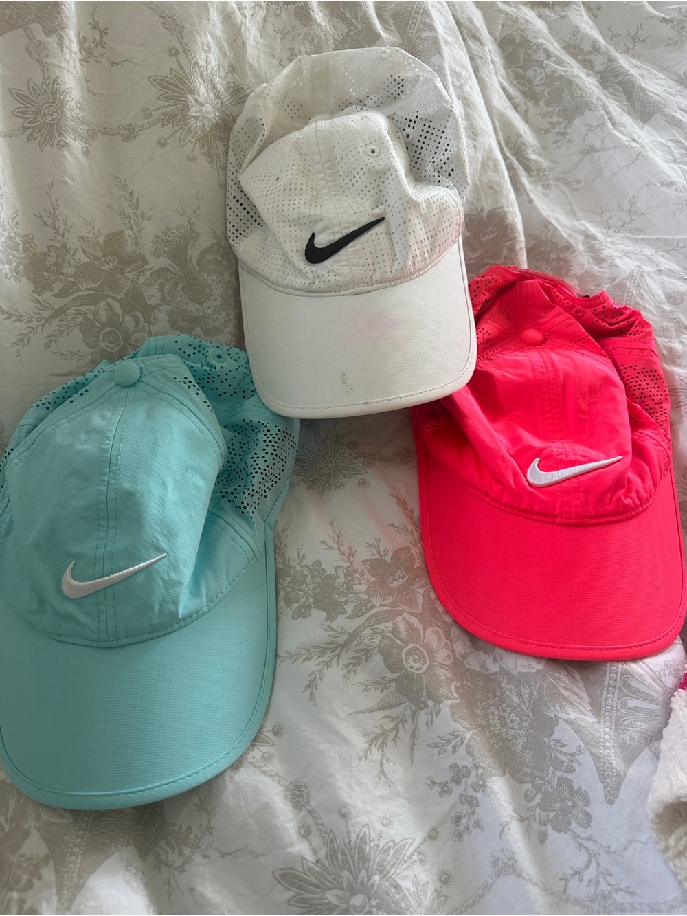 Nike women’s Caps — White, Aqua, Bright Pink Set